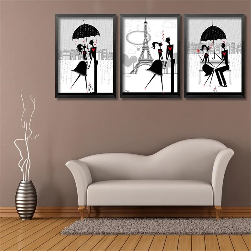 Us 3 38 48 Off Black Silhouette Red Heart Lovers Couple Picture For Sitting Room Decor Cartoon Wall Picture Simple Art Canvas Paintings Hd2404 In