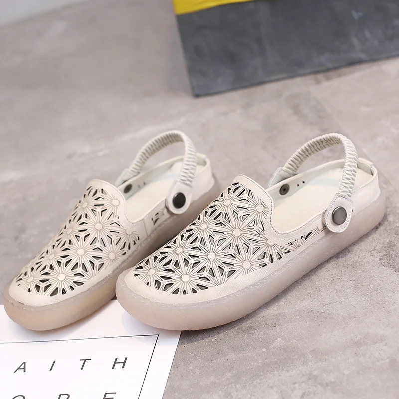 

2018 autumn new fashion simple openwork casual shoes women retro style flower flat shoes.