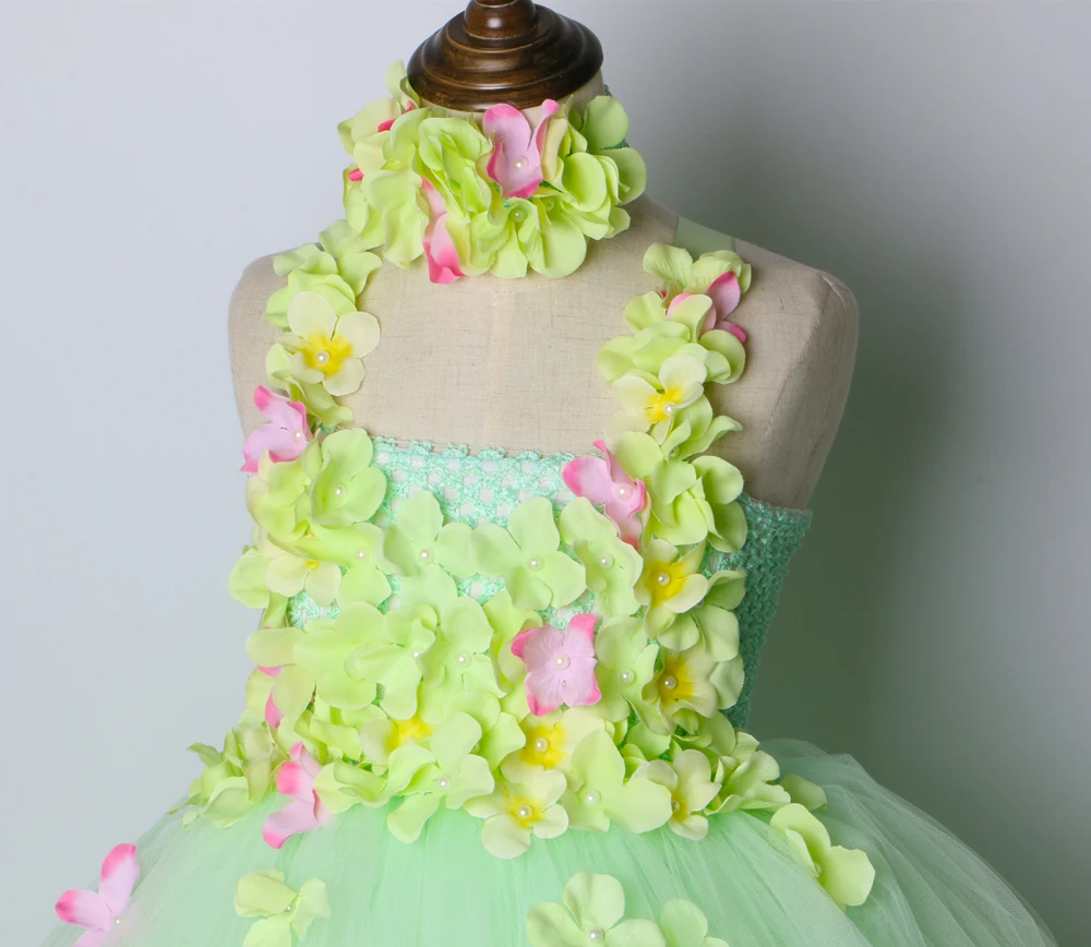 Светильник, зеленый цветок, платье-пачка для девочек детское платье для свадьбы, дня рождения бальное платье для девочек, тюль, принцесса-фея цветы, платье