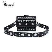 FUNMARDI Модные сумки на талию с заклепками для Женщин Поясная Сумка Женская Сумка кросс-боди из PU кожи небольшой телефон женские сумки на плече WLAM0170