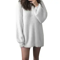 Пуловер с круглым вырезом плюс Размеры свободные трикотажные свитера теплые Latern Свитер с длинными рукавами Повседневное одноцветное