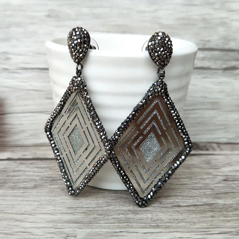 5 Pairs Fashion rhombus hollow out earrings Paved Rhinestone Crystal