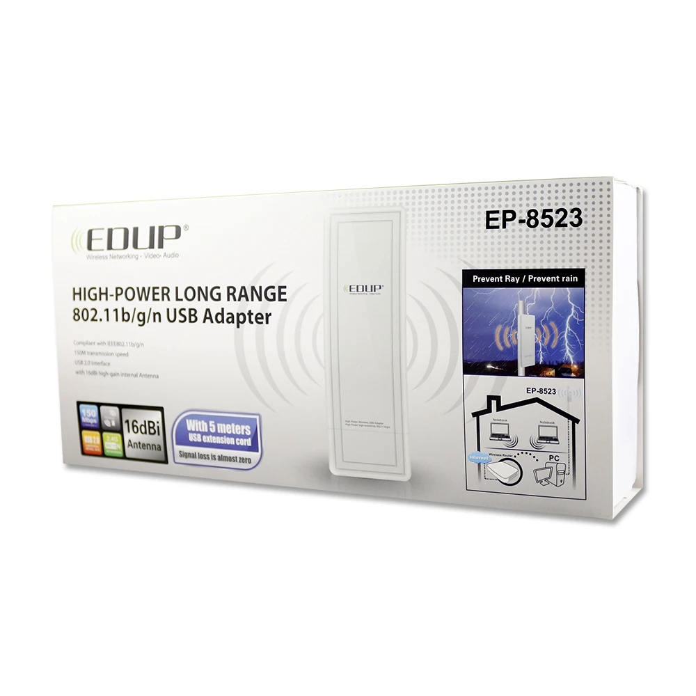 EDUP дальний WiFi приемник 802.11n с высоким коэффициентом усиления 16dBi 150 Мбит/с Высокая мощность RT3070L WiFi ключ USB Сетевая карта 2,4 ГГц