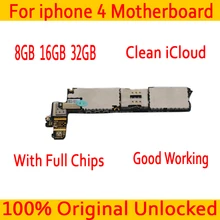 Заводская разблокированная материнская плата для iphone 4 с чистым iCloud, оригинальная материнская плата для iphone 4 4g с полным чипом, 8 ГБ 16 ГБ 32 ГБ