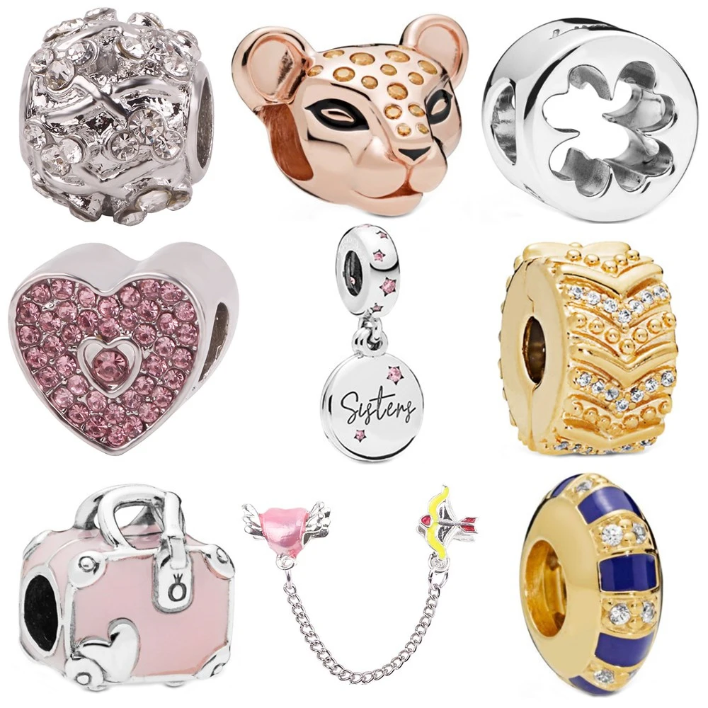 Fit Pandora Bracelet DIY Women Jewelry New Original Sliver Bead Leopard Pink bag Angel Mickey Snowflake Pendant Dangle Charm | Украшения и