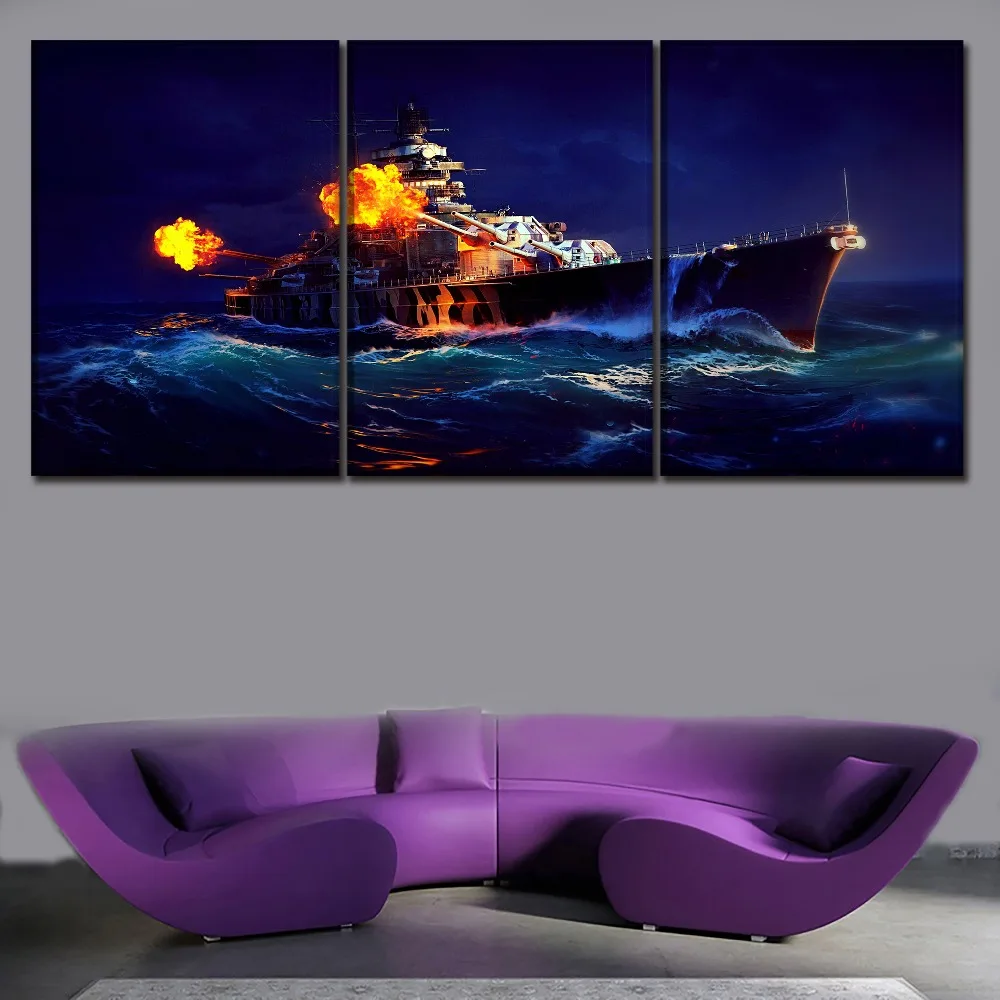3 Панели картины с изображением корабля World Of warship корабли искусство на стену