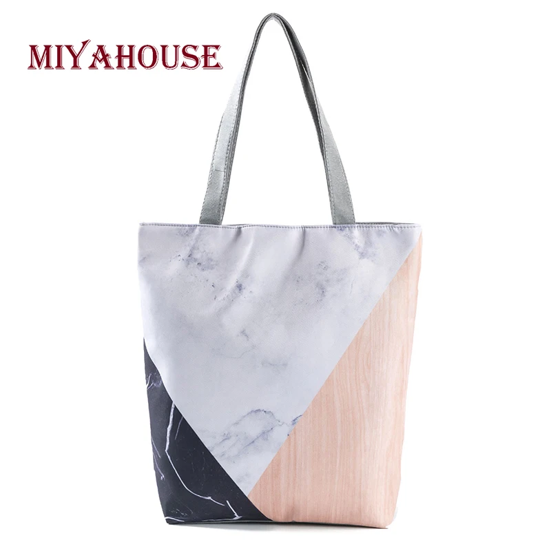 

Miyahouse Hit Color Women Canvas Shoulder Shopping Bags Fashion Patchwork Design Summer Beach Bag Female Tote Handbags