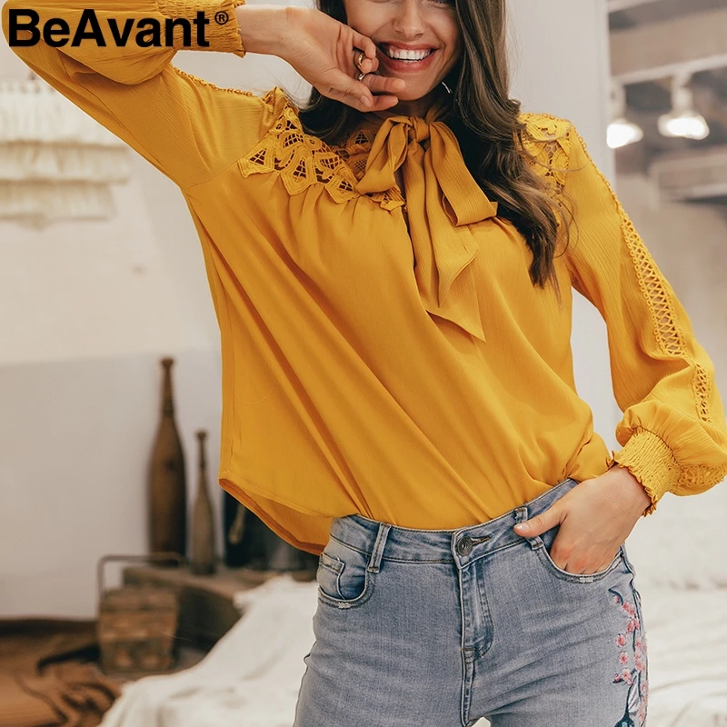 Женская офисная блузка с длинным рукавом BeAvant элегантная Свободная вырезом и