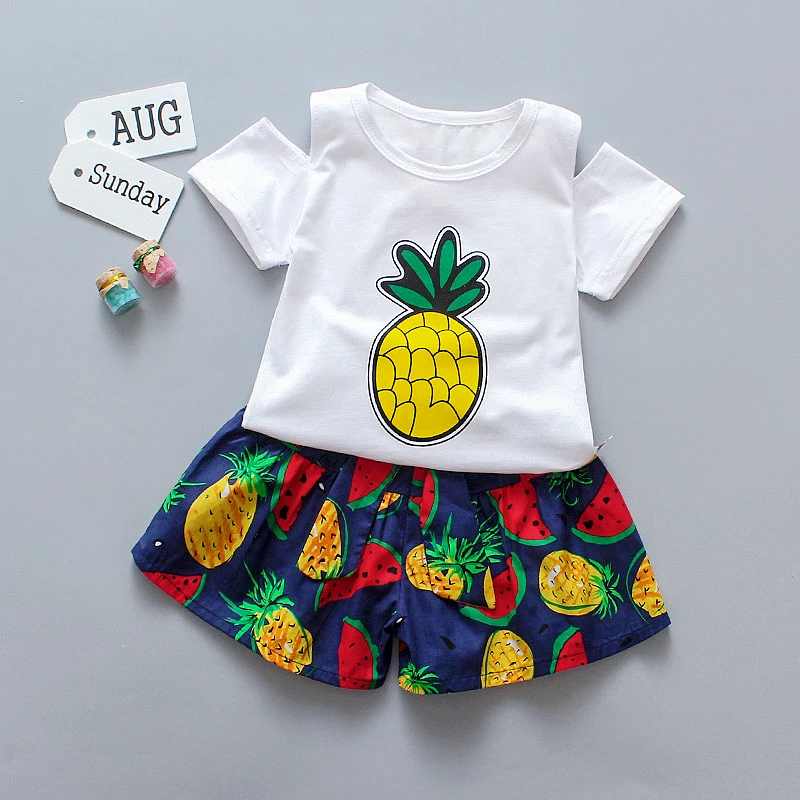 

Children Clothing Baby Girls Clothes Pineapple Print Short Sleeve T-shirt + Shorts Suits Costume Toddler Kids Set 2019 Summer