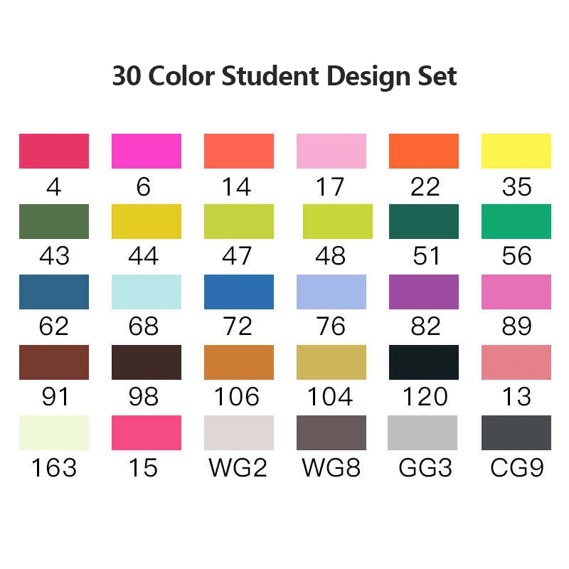 Touchfive спиртовые маркеры 30/40/60/80/168 Цвета Dual Head эскиз маркеры набор кистей и ручек для рисования манга дизайн товары для рукоделия - Цвет: 30-Student Design