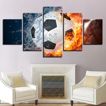 Cuadro de arte de pared de lienzo Modular decoración de sala de estar 5 piezas Hot Socer fútbol AGUA Y llama pinturas HD impreso Póster marco(China)
