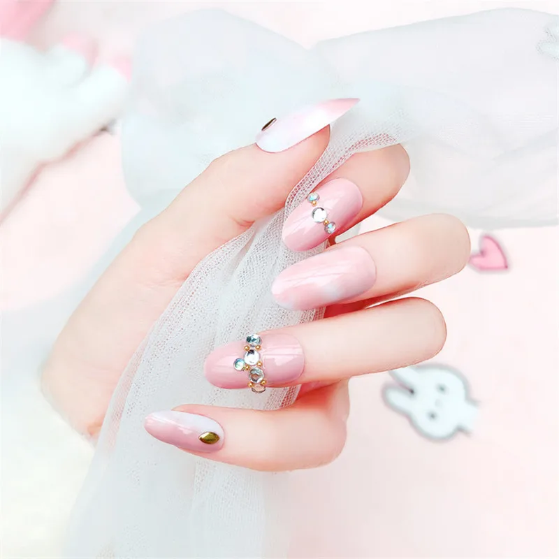 

Nail Art 24pcs Fashion Pink Acrylic Fake Nails Tips Decorated for Fashion Nail Art Fake Nails with Double-sided Sticker
