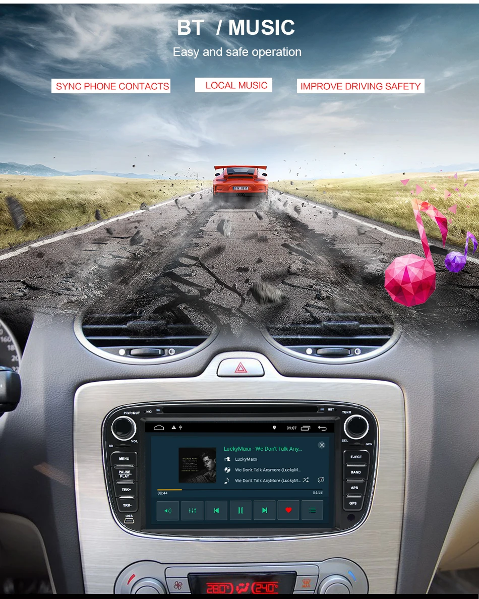 Excellent Eunavi 2 Din 7" Android 8.1 Car DVD Player Radio Online Maps GPS Navigation WIFI for Ford focus II Galaxy Transit Tourneo Mondeo 6