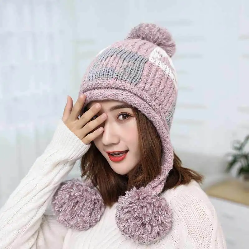 Модные вязаные шапки Ymsaid Hats2018 с помпоном для женщин и девушек плотная теплая