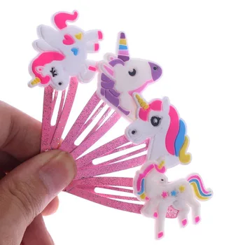 

4 Colors Glitter Unicorn Kids Baby Hair clips Cartoon Animal Hair Clips Cute Plastic Hairpins Bobby Pin Hair Styling tools