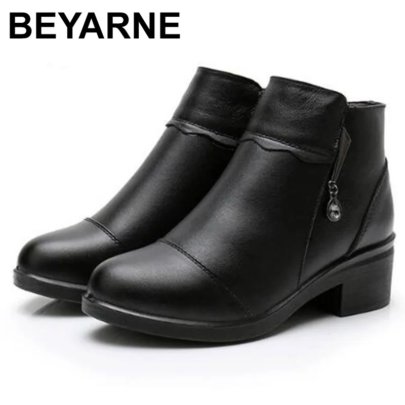 

BEYARNENew Black Cow Leather Shoes Women Boots Elegant Rhinestone Winter Boots Women Non-slip Plus Velvet Ankle Boots for Women