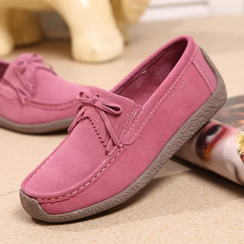 O16U/женские водонепроницаемые мокасины; Замшевые слипоны с квадратным носком; женская повседневная обувь на плоской подошве с бахромой; дышащая обувь для женщин; сезон лето; Новинка - Цвет: No2 Pink TT1318