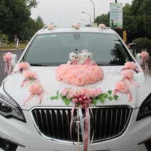 Свадебные Автомобильные украшения цветы искусственные цветы, роза с медведем шелковые цветы для свадебной вечеринки Декоративные Искусственные венки гирлянды