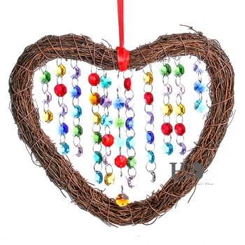 

H&D 9.2'' Hanging Rainbow Suncatcher Heart Crystal Beads Rattan Prisms Fengshui Pendants Home Garden Suncatcher DIY Ornaments
