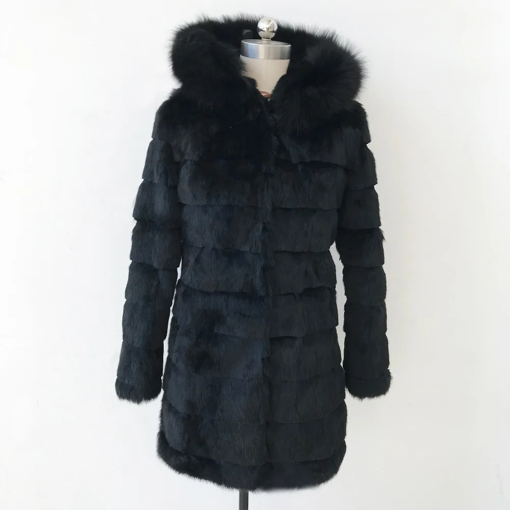 Новая зимняя куртка из натурального кроличьего меха, теплое мягкое длинное меховое пальто, женская праздничная одежда, верхняя одежда размера плюс с капюшоном и лисьим мехом, tsr460