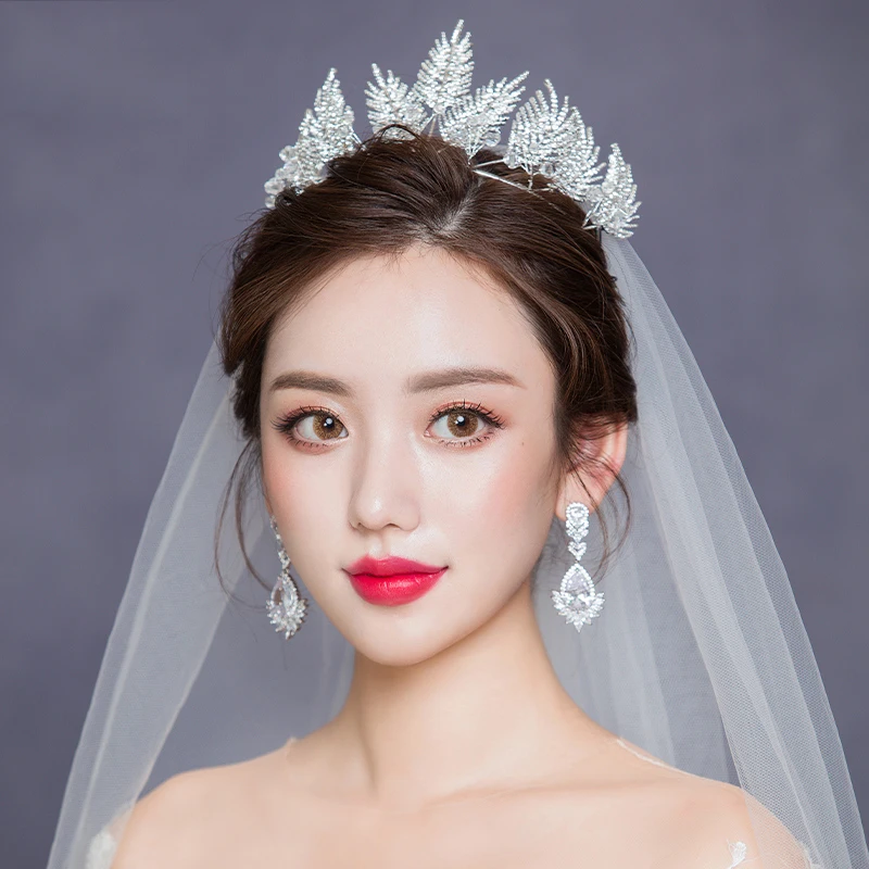 New Leaf Rhinestone Crown For Brides Wedding Hair Jewelry Accessories