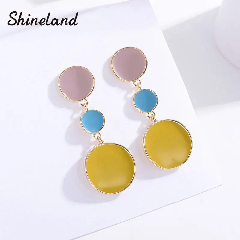 Shineland 2019 корейские круглые Висячие серьги для женщин ювелирные изделия