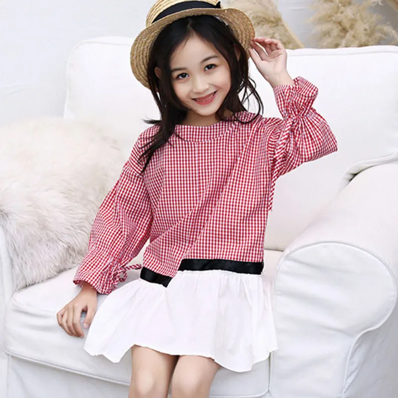 

2019 Plaid Patchwork Asymmetrical Summer Infant Dress Girls Petal Sleeve Casual Cotton Dresses For Kids Clothing Children Dress
