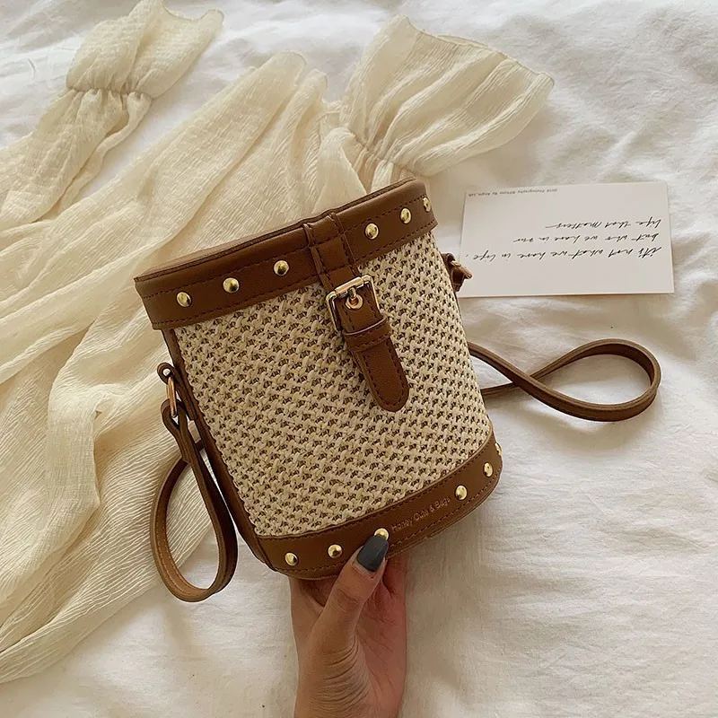 

Luxury Handbags Women Bags Designer Summer Girls Shoulder Crossbody Bag Ladies Handbags Straw Bucket Bag For Women 2019 Purse