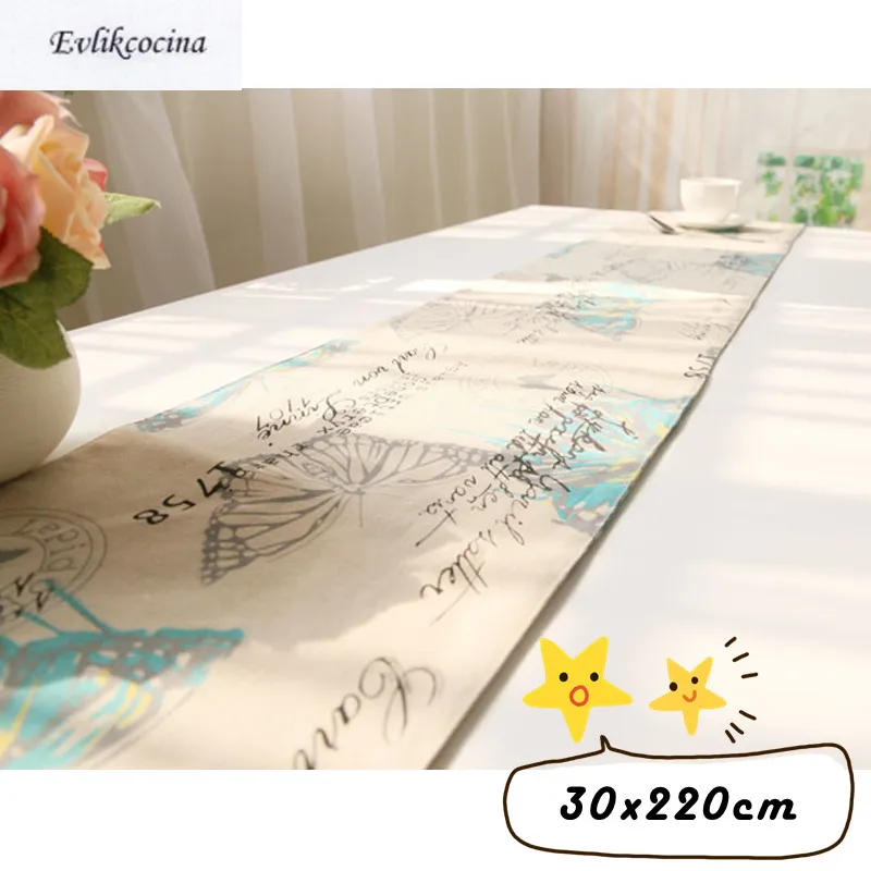 

Free Shipping 30x220cm Linen Cotton Table Runner For Wedding Party Butterfly Corridore Della Tabella Chemin De Table With Tassel