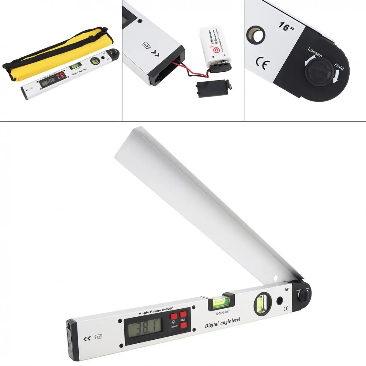 

400MM 16 Inch Precision Magnetic Digital Angle Level Ruler LCD Screen with Blue Backlight for Building Decoration Measurement