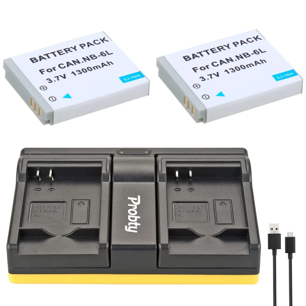 Probty 2PCS NB 6L NB 6L Camera Battery + USB Dual Charger For Canon
