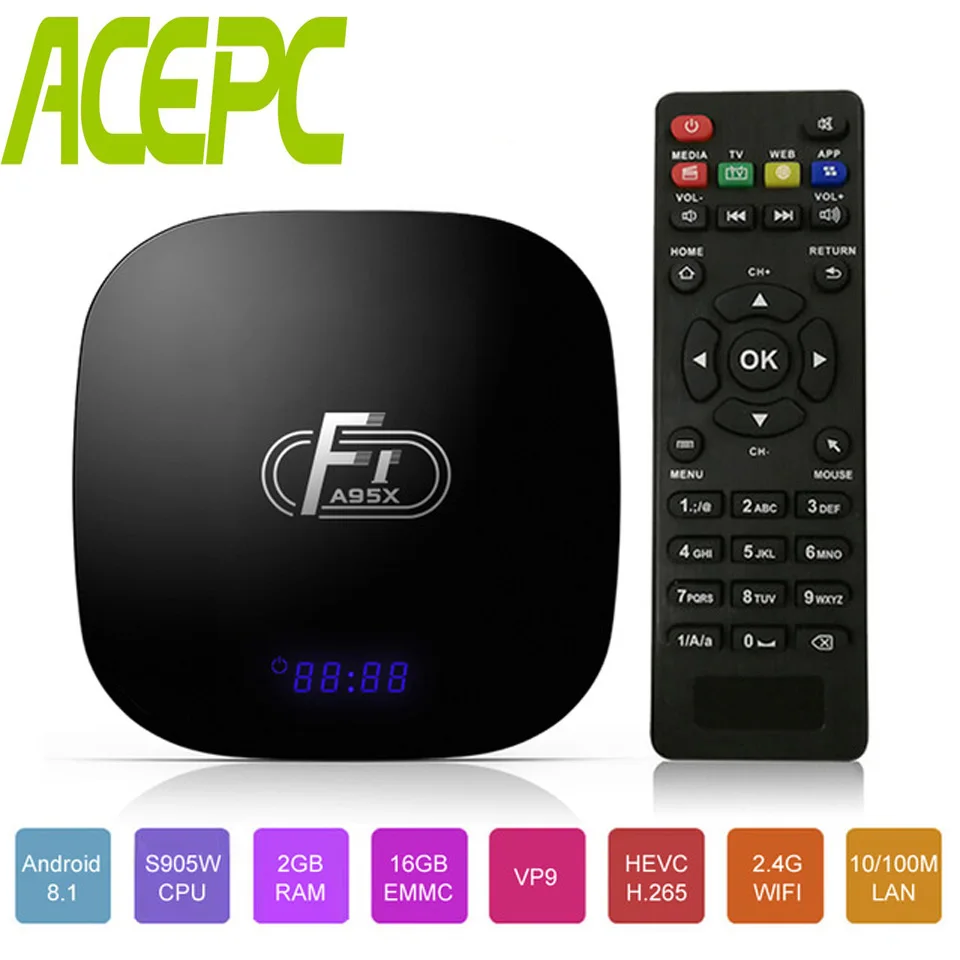 

Android 8.1 TV Box A95X F1 Amlogic S905W Quad Core Android TV BOX Support 4K WIFI2.4G HDMI RJ45 Media Player Set Top Box Youtube