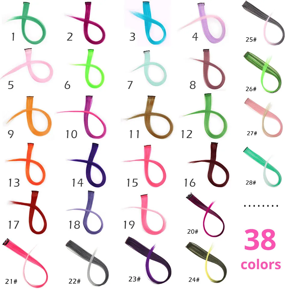 Single Clip In One Piece Hair Extensions 50 CM Rainbow Colors Synthetic Long Straight Ombre Grey Blonde Red Hair Pieces