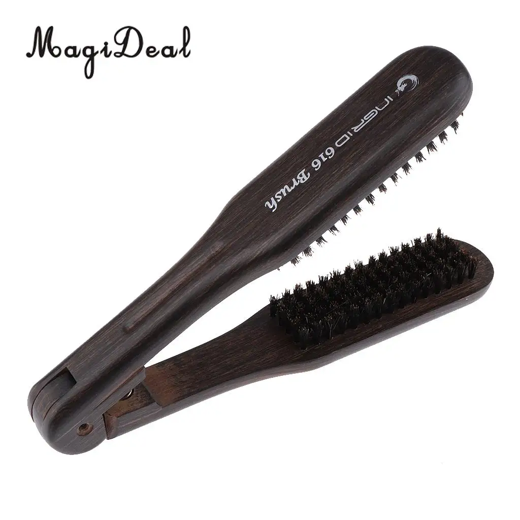 Hair Straightening Comb Double Sided Bristle Hair Brush Clamp Straightener