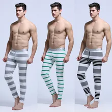 Простые хлопковые мужские теплые зимние легинсы в полоску, утолщенные домашние подштанники