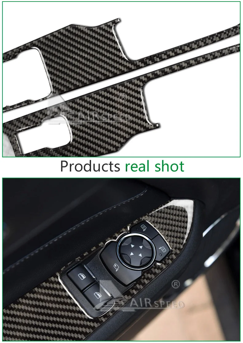 For Ford Mustang Carbon Fiber Car Interior Window Control Switch panel Decor Frame Cover (4)