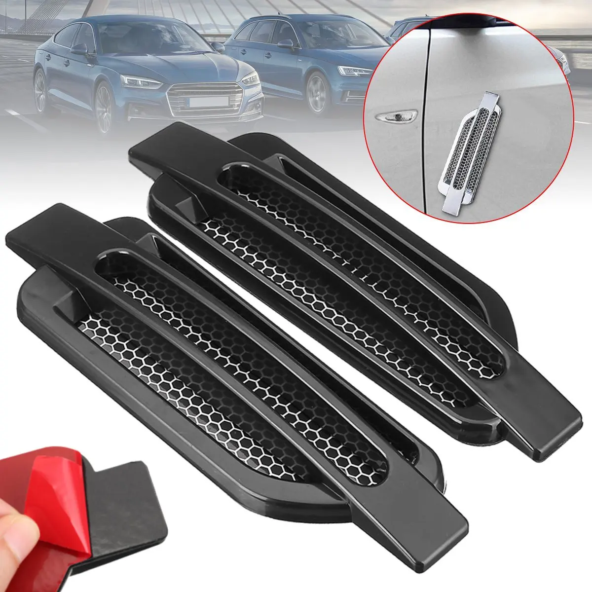 Black / Sliver Pair Car Side Air Flow Vent Cover Intake Decoration Stickers Hole Cover Intake Grille Duct