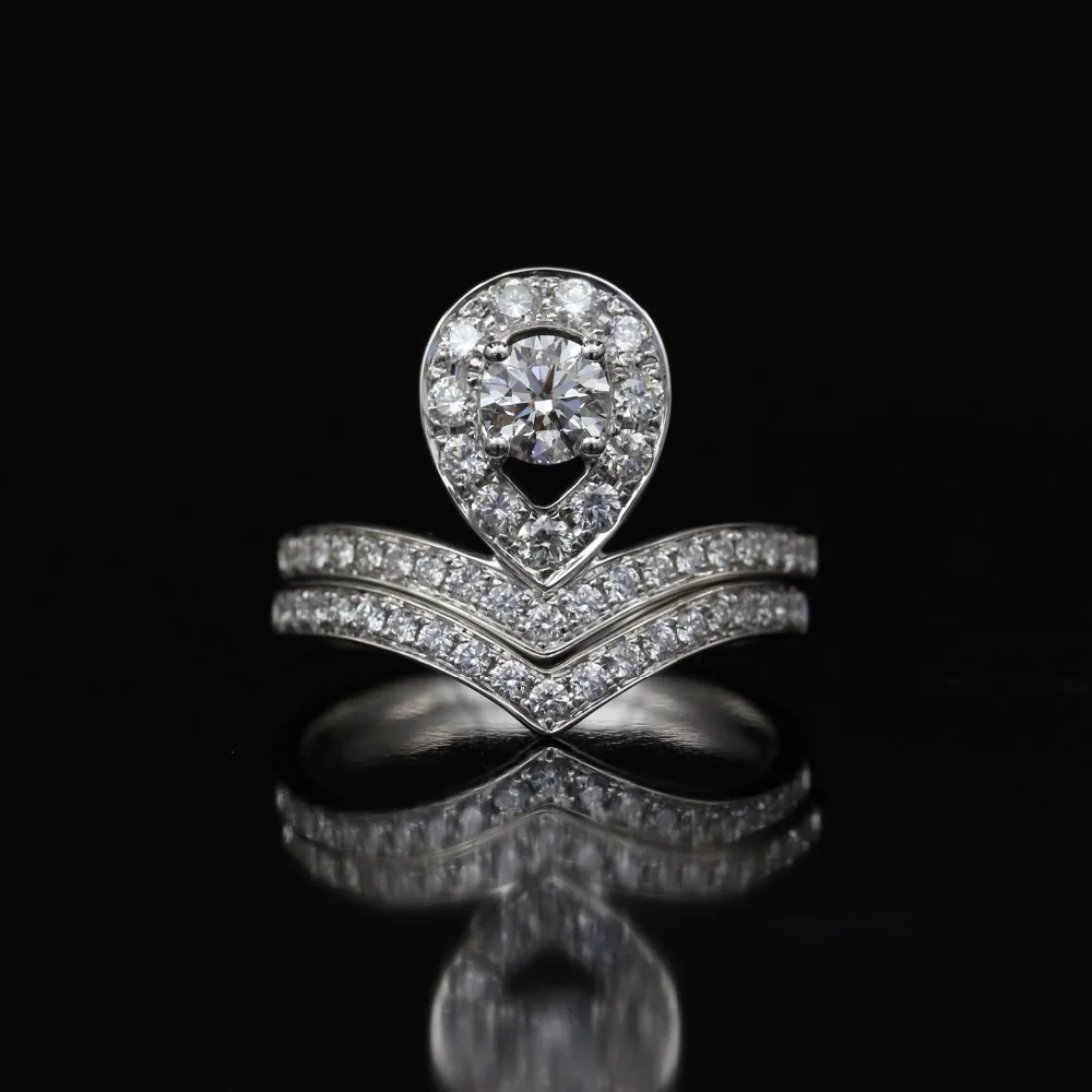 

LUXURY WEDDING JEWELRY Vintage Pave 5a cz Diamant ring set 2-in-1 Eternal 10KT white gold filled Cocktail Drop Ring For Women