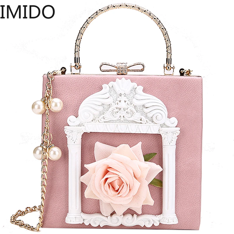 

3D Flower Female Handbag Women's Designer Handbag 2019 Fashion High Quality PU Leather Women Tote Bag Pearl Chain Shoulder Bags