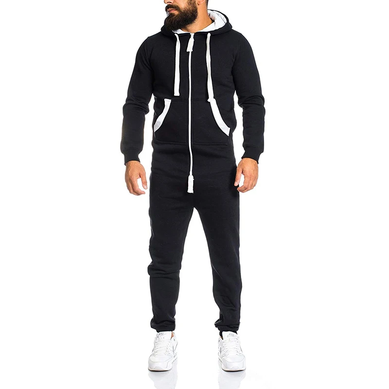 Men's Casual Long Sleeve Cotton Overalls Pants Jumpsuits Rompers Trousers Personality One-piece Hooded Men's Sweater