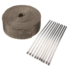 Car Motorcycle 10M x 5cm x 2mm Exhaust Heat Pipe Header Wrap + 10 Cable Tie Manifold Fiberglass 3000 Fahrenheit Insulating Beige