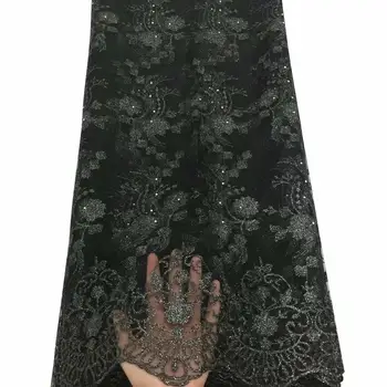 

Black Embroidery African tulle lace fabric 2019 Nigeria mesh lace fabric high quality french laces for party dress 5 yards