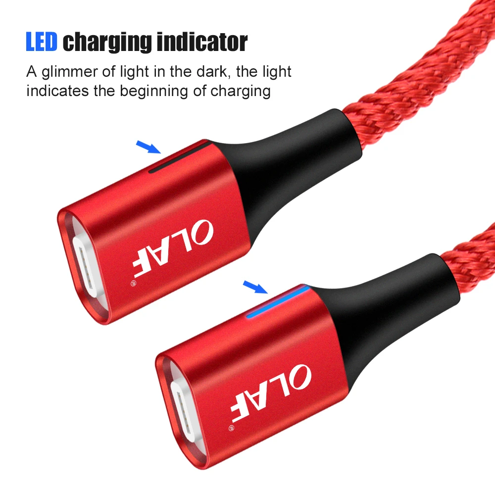 La OLAF 3A LED USB de carga magnética Micro Cable para Xiaomi Huawei Micro USB Cargador rápido para Cable de datos de Samsung Microusb cable