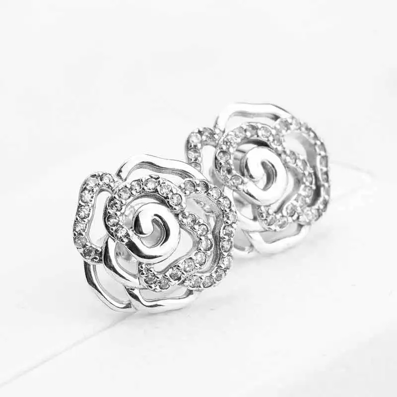 PANDORA Stud Earrings, Rose Petals, Clear CZ - American Jewelry