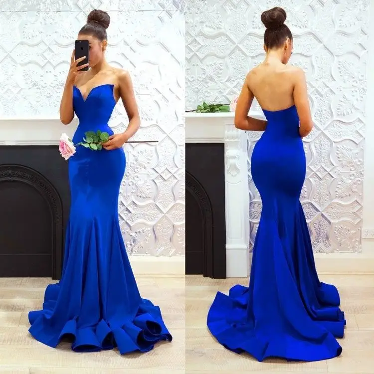 JaneVini промо длинное платье для выпускного с подолом в виде русалочьего хвоста ярко-синий сексуальный комбинезон атласная Вечеринка без спины платье Vestido вечернее с v-образным вырезом