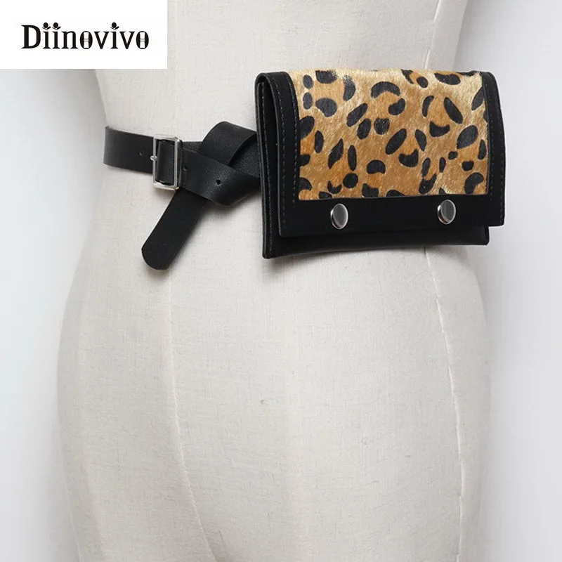 

DIINOVIVO Vintage Women Waist Bag Leopard Handbag on The Belt Bags Brand Desiger Waist Pack Pu Leather Fanny Pack Phone WHDV0848