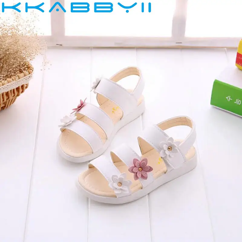 

New Summer Children Sandals For Girls Soft Leather Flowers Princess Girl Shoes Kids Beach Sandal Baby Toddler Shoe