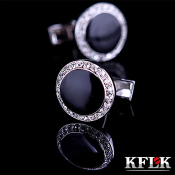 

KFLK 2020 Luxury shirt cufflink for men's Brand cuff buttons Crystal cuff links Black High Quality gemelos abotoaduras Jewelry