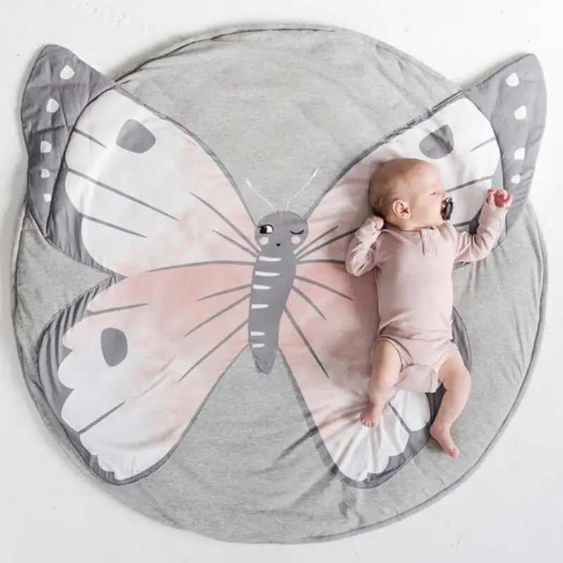 

Infant Play Mats Cotton Grey Butterfly Print Baby Crawling Mats Carpet Children Climbing Mat Children's Room Decoration Blankets