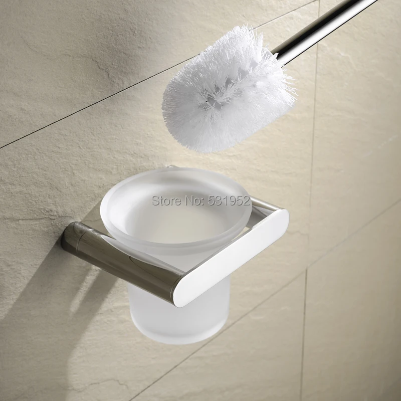 Stainless Steel Wall-Mount Toilet Brush Holder with Frosted Glass Container for Bathroom Polished Toilet Brush and Holder Set